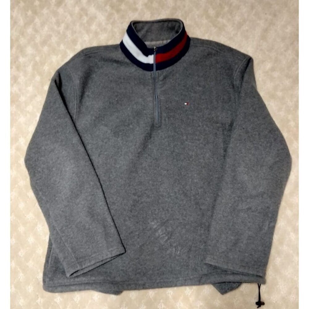 Tommy Hilfiger Fleece Men's XL Grey 1/4 Zip Pullover Sweatshirt Mock Neck Warm